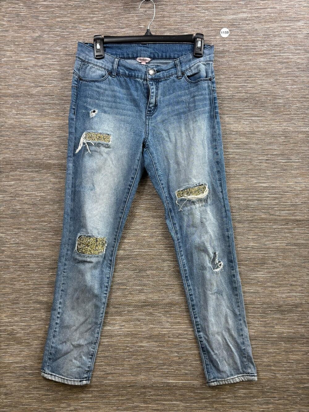 Juicy Couture Skinny Ankle Jeans Womens Size 6 Blue Distressed Bling Glitter